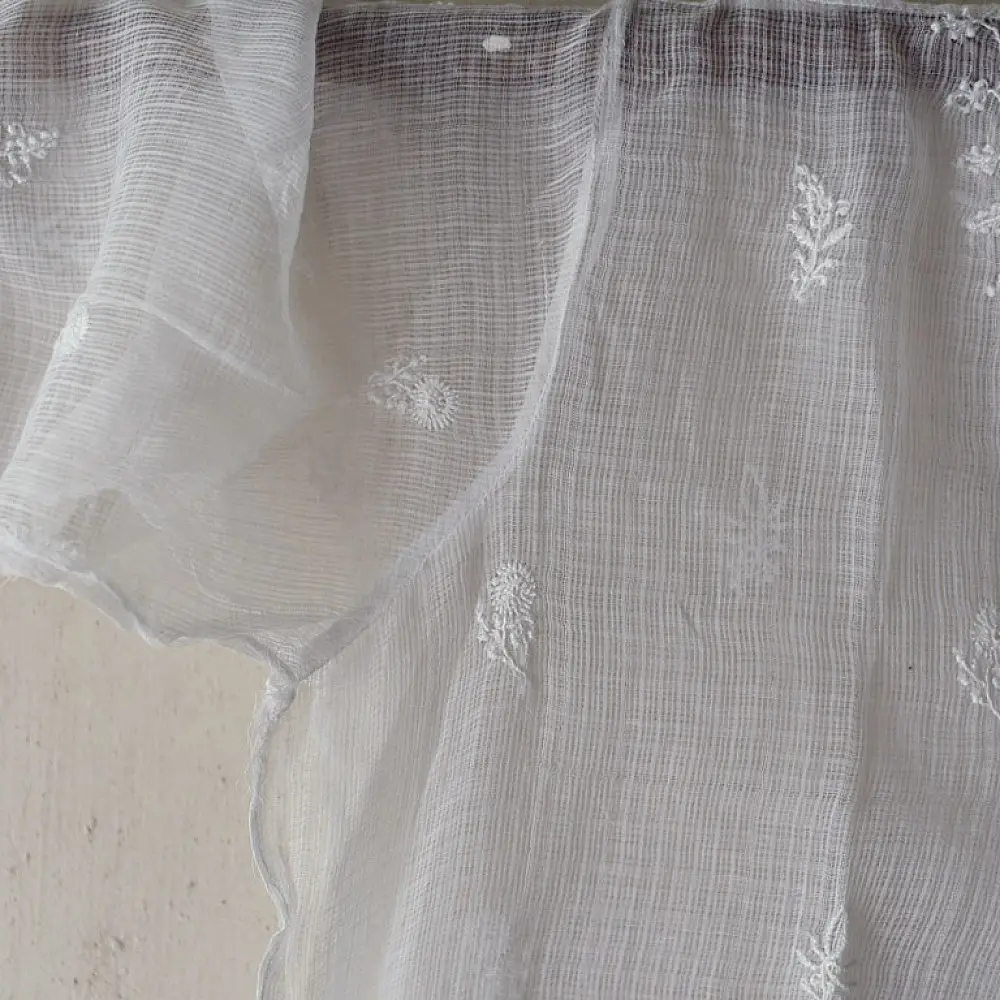 Shop Handcrafted Chikankari on Brocade Fabric ~ Semi-stitched Kurti