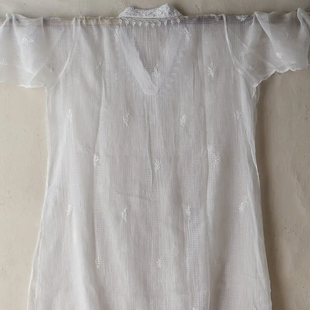 Shop Handcrafted Chikankari on Brocade Fabric ~ Semi-stitched Kurti
