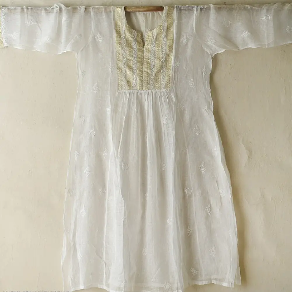 Shop Handcrafted ivory colour Chikankari kurta