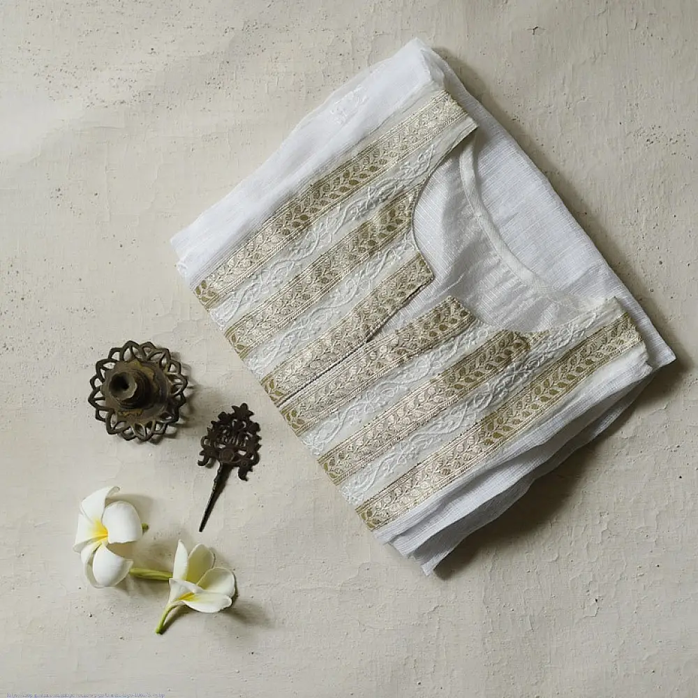 Shop Handcrafted ivory colour Chikankari kurta