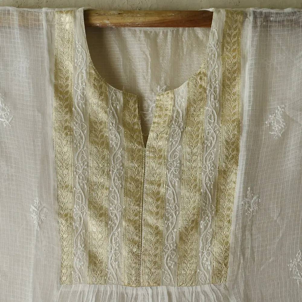 Shop Handcrafted ivory colour Chikankari kurta