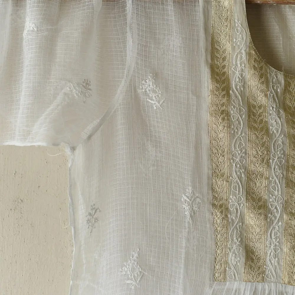 Shop Handcrafted ivory colour Chikankari kurta