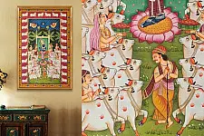 Banwari . बनवारी | Pichwai Painting - Gopashtami Pichwai With Cows Border