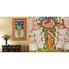 Banwari . बनवारी | Pichwai Painting - Gopashtami Pichwai With Cows Border