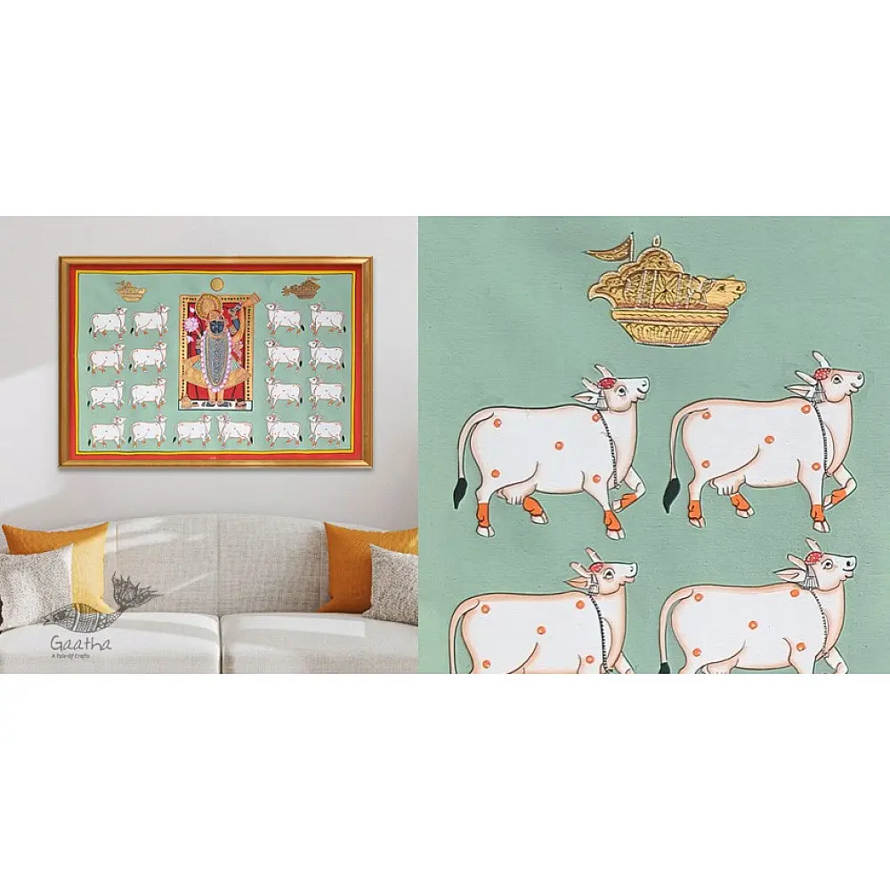 Hand painted pichwai paintings - Shrinathji And Cows Pichwai - II