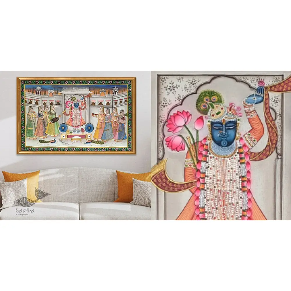 Hand painted pichwai paintings - Shrinathji Sandhya Arti Pichwai