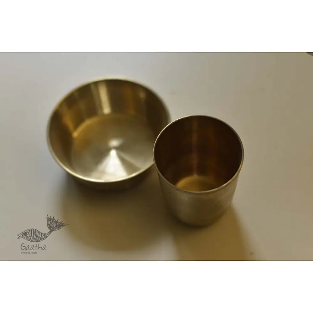 handmade kansa bronze coffee dabara set with traditional brass bell metal cup and saucer
