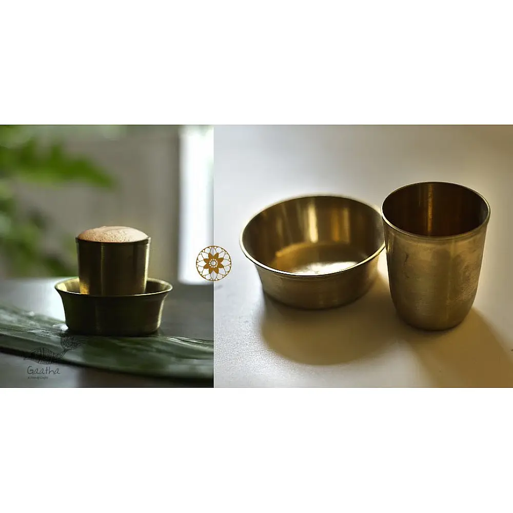 handmade kansa bronze coffee dabara set with traditional brass bell metal cup and saucer
