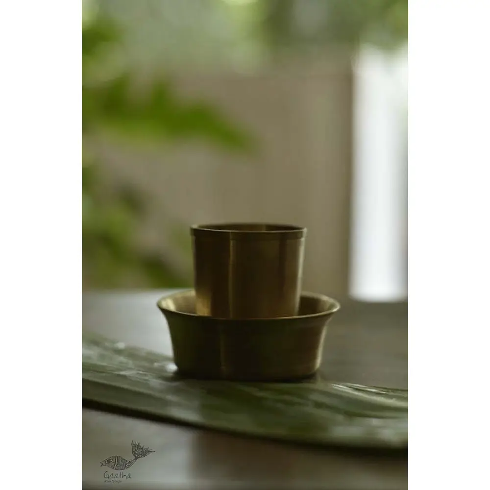 handmade kansa bronze coffee dabara set with traditional brass bell metal cup and saucer