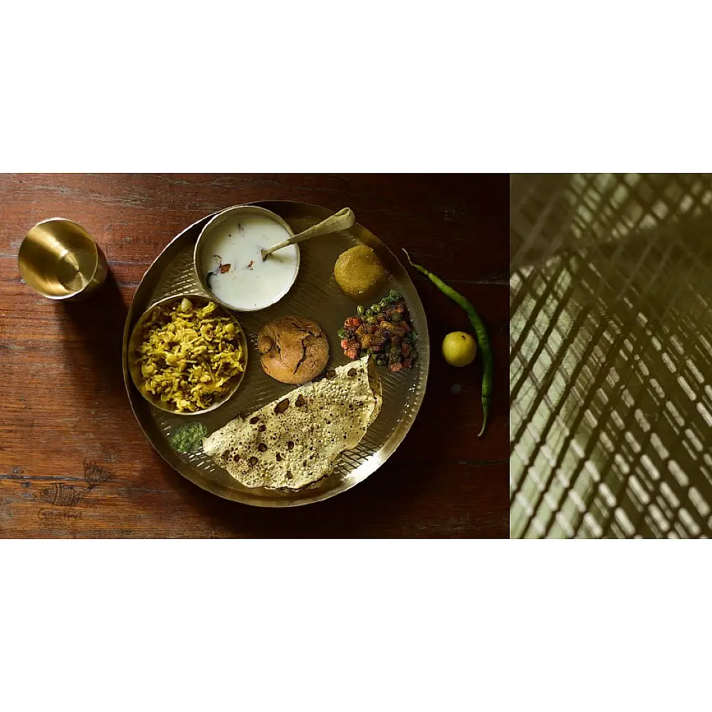 Shop online kansa Thali Set - 11" Thali + Bowl + Glass + Spoon + Small Dish
