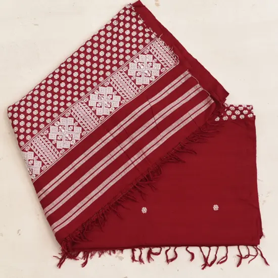 shop Assam Handwoven Cotton Saree - Maroon