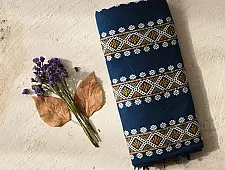 Majuli | Assam Handwoven Cotton Saree - Rama Blue