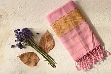 Majuli | Assam Weaving - Handloom Cotton Stole - Light Pink