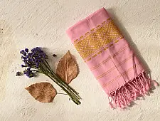 Majuli | Assam Weaving - Handloom Cotton Stole - Light Pink