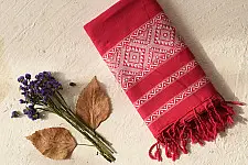 Majuli | Assam Weaving - Handloom Cotton Dupatta - Rani Pink