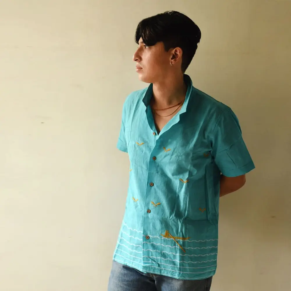 shop Pure Cotton Shirts - Extra Weft Hand Woven - Sky Blue