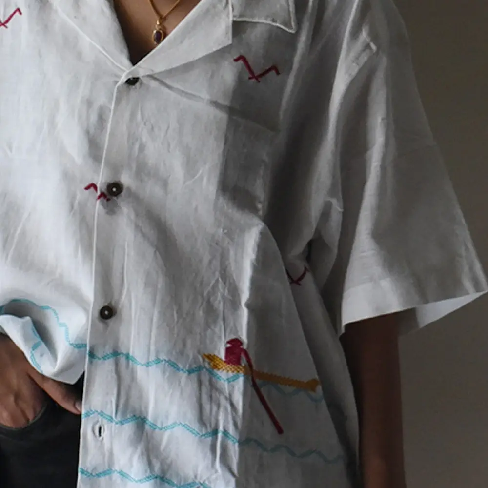 shop Majuli Craft - Embroidered Cotton White Shirt