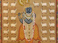 Pichwai Paintings of Nathdwara | Shrinath ji  & Cows (26.5" x 17.5")