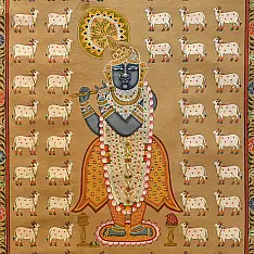 Pichwai Paintings of Nathdwara | Shrinath ji  & Cows (26.5" x 17.5")
