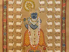 Pichwai Paintings of Nathdwara | Shrinath ji  & Cows (26.5" x 17.5")