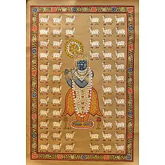 Pichwai Paintings of Nathdwara | Shrinath ji  & Cows (26.5" x 17.5")