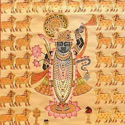 Pichwai Paintings - Shrinath ji & Cows | Real Gold Work (23.5" x 35")