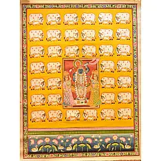 Pichwai Paintings of Nathdwara | Shrinath ji  With Cows & Calf (35" x 46")