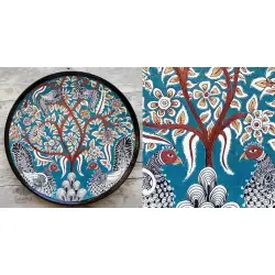 Sajaavat . सजावट | Kalamkari Hand Painted Wall Plate - Tree & Peacock