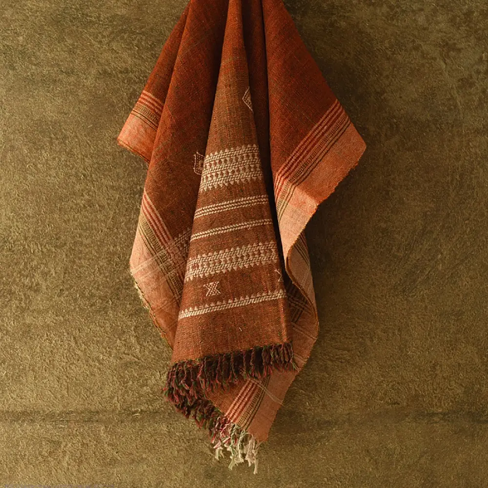 shop Kutchi Bhujodi Handspun Raw Woolen Shawl -Brown