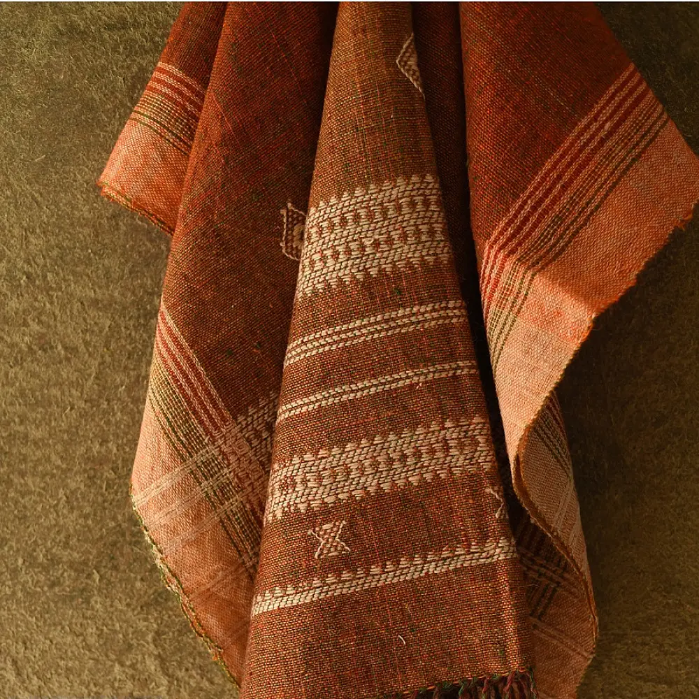 shop Kutchi Bhujodi Handspun Raw Woolen Shawl -Brown
