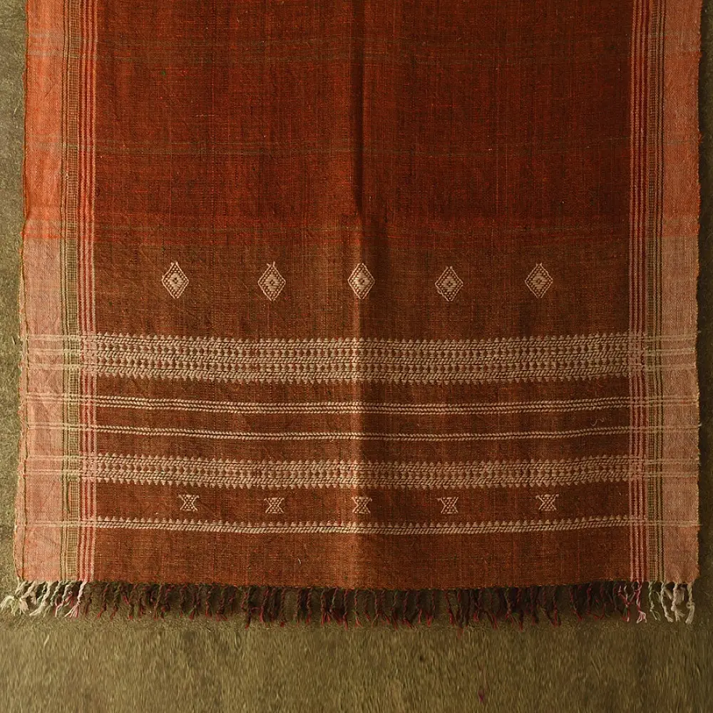 shop Kutchi Bhujodi Handspun Raw Woolen Shawl -Brown