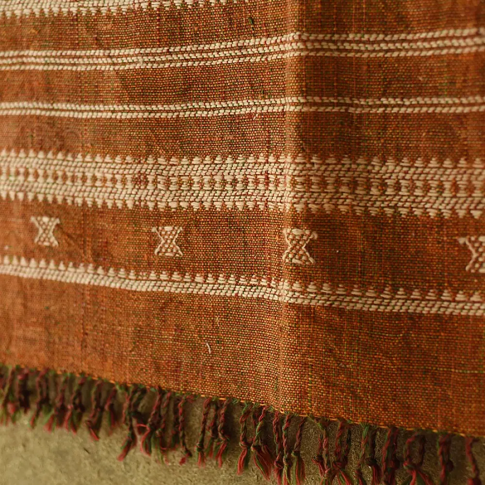 shop Kutchi Bhujodi Handspun Raw Woolen Shawl -Brown