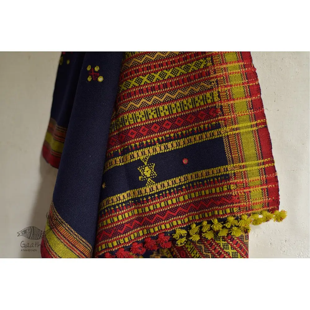 Handwoven woolen shawls in navy blue color