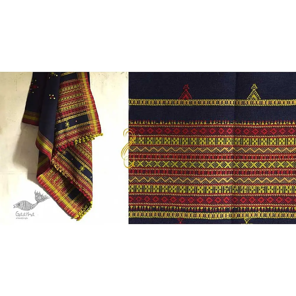 Handwoven woolen shawls in navy blue color