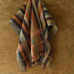 Salt Deserts of Kutch ☼ Kutchi Bhujodi Handloom Raw Woolen Shawl - Colorful Stripes
