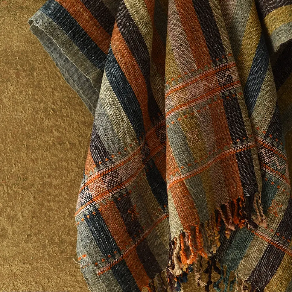 shop Kutchi Bhujodi Handspun Raw Woolen Shawl - Colorful Stripes