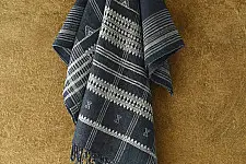 Salt Deserts of Kutch ☼ Kutchi Bhujodi Hand Spun Raw Woolen Shawl - Greyish Blue