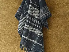 Salt Deserts of Kutch ☼ Kutchi Bhujodi Handcrafted Raw Woolen Shawl - Greyish Blue