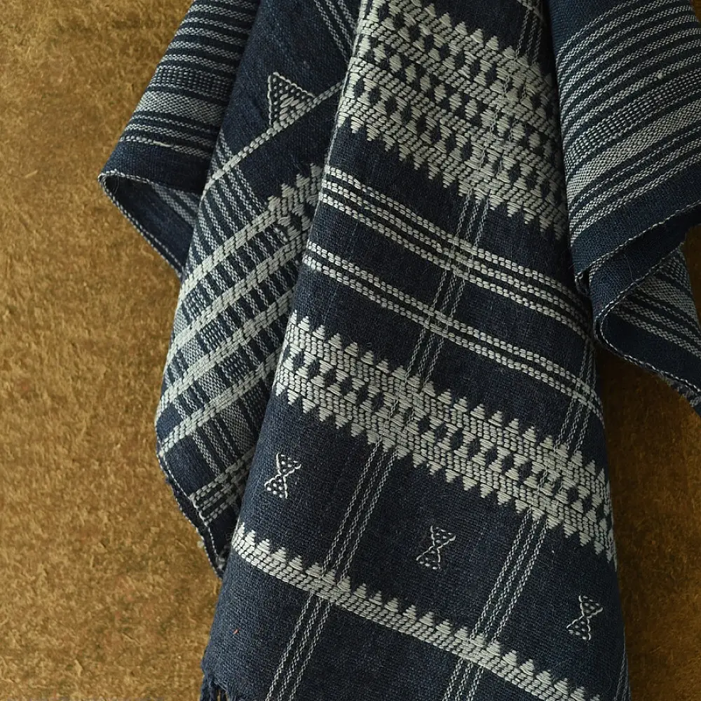 shop Kutchi Bhujodi Handspun Raw Woolen Shawl -Greyish Blue