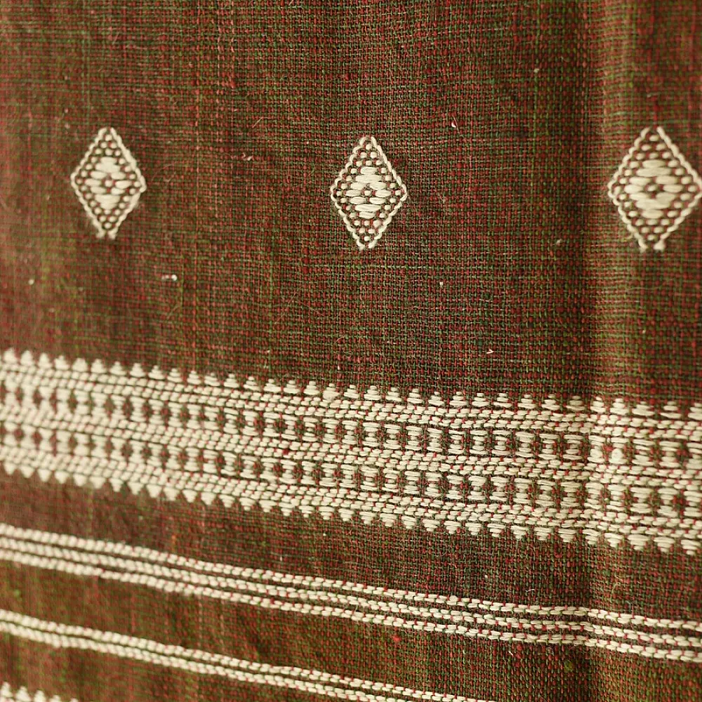 shop Kutchi Bhujodi Handspun Raw Woolen Shawl -Coffee Brown