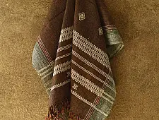 Salt Deserts of Kutch ☼ Kutchi Bhujodi Handspun Raw Woolen Shawl - Coffee Brown
