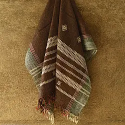 Salt Deserts of Kutch ☼ Kutchi Bhujodi Handspun Raw Woolen Shawl - Coffee Brown