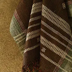 Salt Deserts of Kutch ☼ Kutchi Bhujodi Handspun Raw Woolen Shawl - Coffee Brown