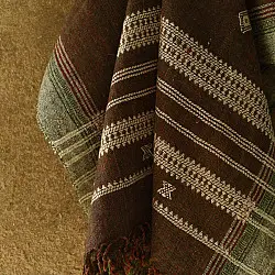 Salt Deserts of Kutch ☼ Kutchi Bhujodi Handspun Raw Woolen Shawl - Coffee Brown