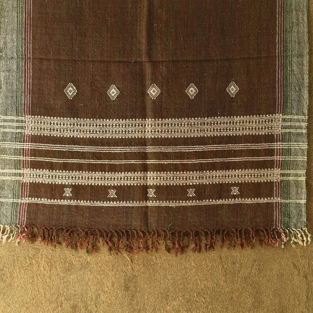 shop Kutchi Bhujodi Handspun Raw Woolen Shawl -Coffee Brown
