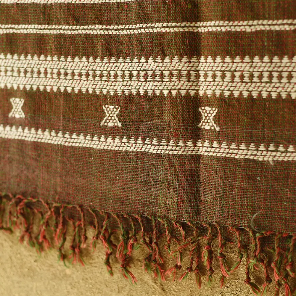 shop Kutchi Bhujodi Handspun Raw Woolen Shawl -Coffee Brown