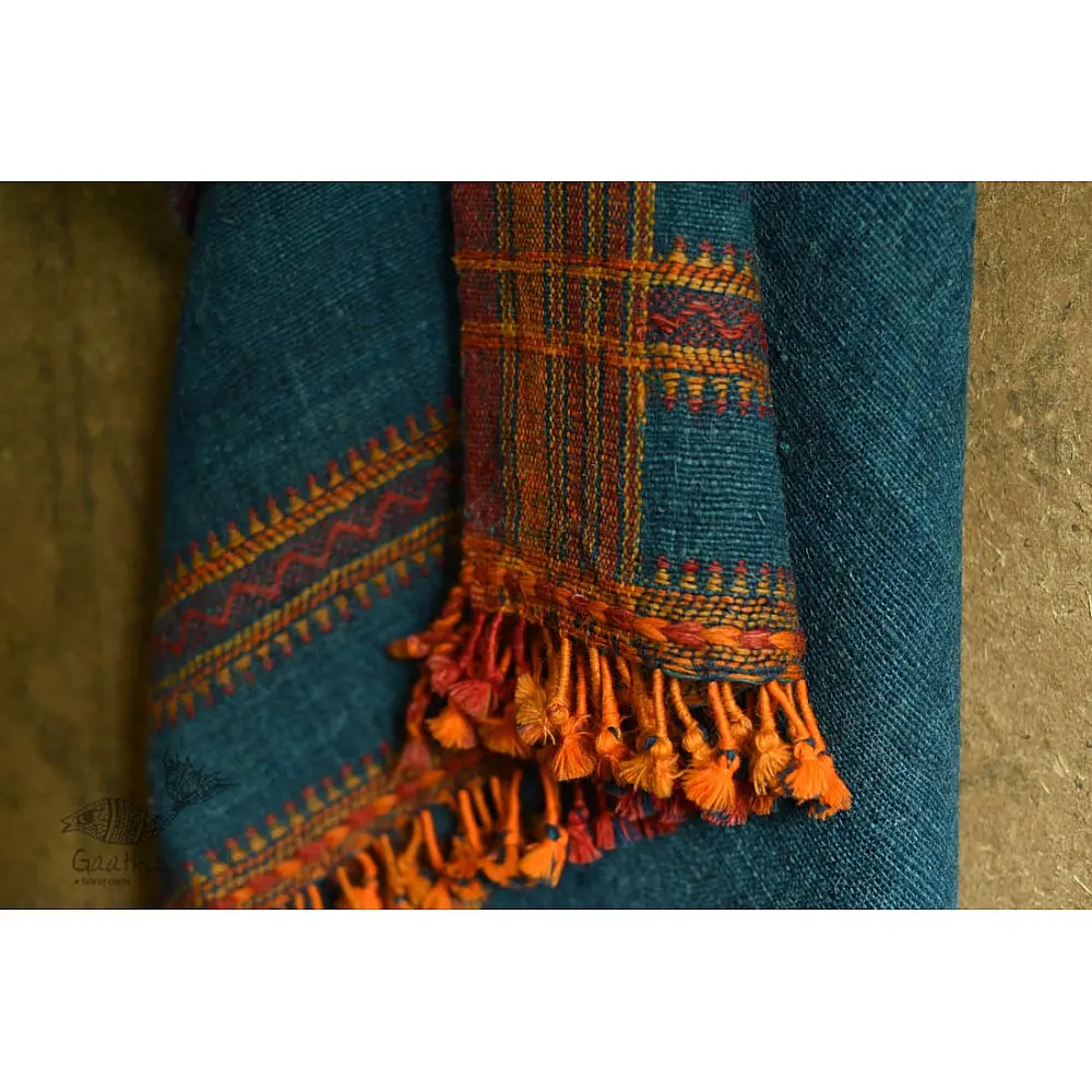 shop Bhujodi Handwoven Raw Woolen blue Shawl