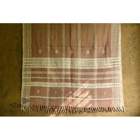 shop handwoven kutchi raw woolen unisex shawl -  Light Brown