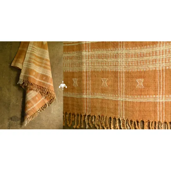 shop handspun kutchi raw woolen unisex Brown shawl