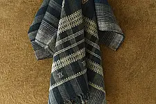 Salt Deserts of Kutch ☼ Kutchi Bhujodi Hand Spun Raw Woolen Shawl - Blue Stripes